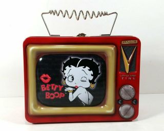 Vintage Betty Boop Tin Lunch Box,  Shaped Like A Tube Tv,  Red,  Blk,  Gold (1999)