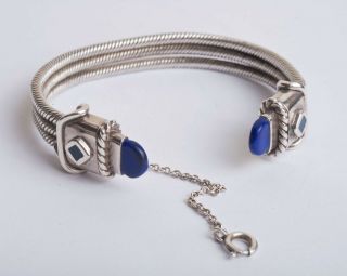 Vintage Taxco Mexico Sterling Silver 925 Blue Lapis Bracelet Bangle Modernist