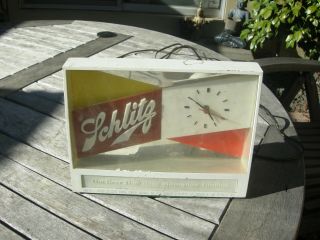 Vintage Beer Schlitz Lighted Sign Clock 1955 " Beer Made Milwaukee Famous "