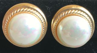 Christian Dior Vintage Faux Pearl Button Clip On Earrings