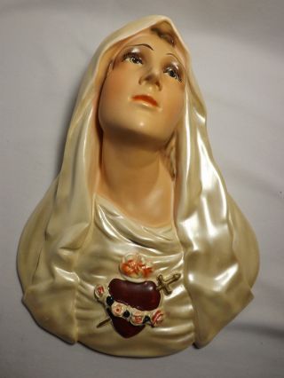 Vintage Sacred Heart Of Mary Chalkware Wall Hanging Statue 13 " X 10 "