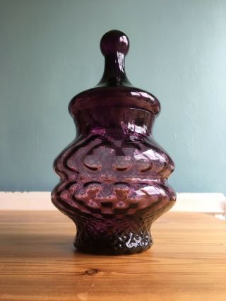 Vintage Mid Century Art Glass Empoli Bon Bon Apothecary Lidded Jar Amethyst 60’s