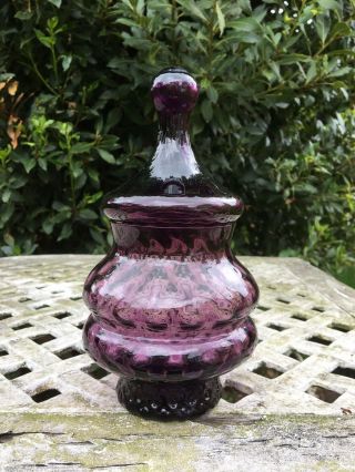 Vintage Mid Century Art Glass Empoli Bon Bon Apothecary Lidded Jar Amethyst 60’s 2