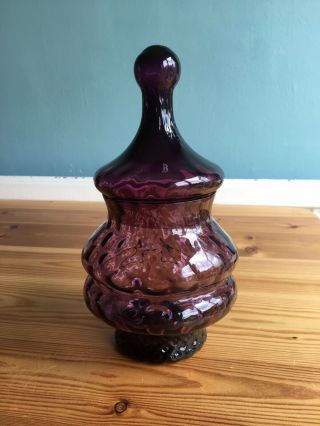 Vintage Mid Century Art Glass Empoli Bon Bon Apothecary Lidded Jar Amethyst 60’s 3