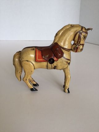 Vintage Tin Litho Wind - Up Toy Horse Marked Made In Us - Zone Germany - Not