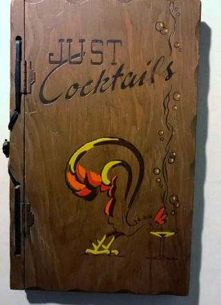 Vintage 1939 Just Cocktails Recipe Book Wood Bound Illustrated