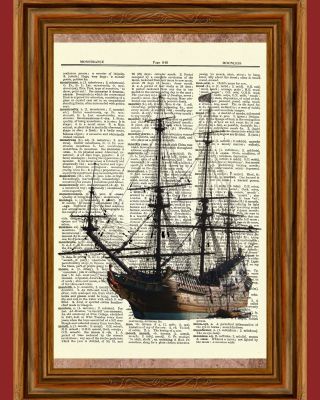 Ship Dictionary Art Print Picture Book Nautical Ocean Water Vintage Boat Poster