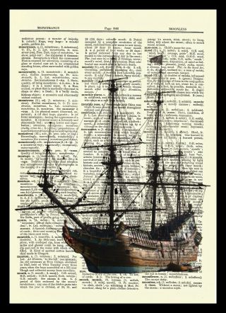 Ship Dictionary Art Print Picture Book Nautical Ocean Water Vintage Boat Poster 3