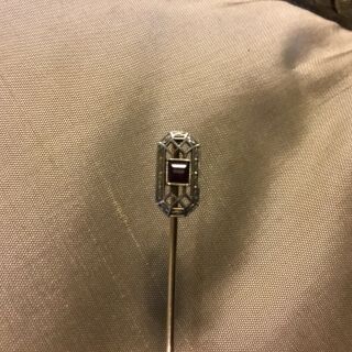 Antique Art Deco 14k Yellow And White Gold And Ruby Stick Pin 2 5/8” L Beaut