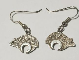Vintage Navajo Sterling Silver Bear Hook Earrings - Solid.  925 Silver