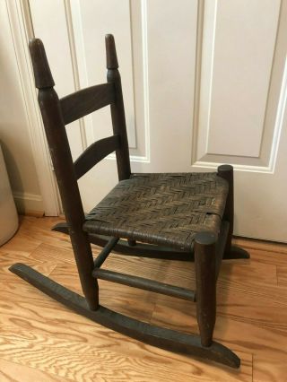 Vintage Antique Rocking Chair For Doll Or Child Woven Seat