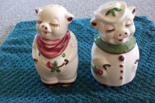 Vintage Shawnee Pig Salt & Pepper Shakers Red And Green Accents