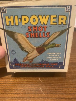 Vintage Federal Hi - Power 12 Gauge Empty Shotgun Shell Box