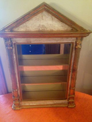 Curio Cabinet Gold Wood Hanging Mirror Shadow Box Shelf Vtg 3 Tier Display Case