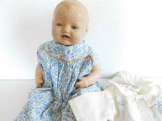 E.  I.  H Vintage Horsman Composition Baby Dimples Doll 2 Dresses & Coat W/ Bonnet