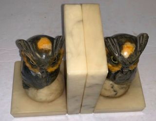 Alabaster hand carved Owl Bookends Pair Italy Vintage w/ Labels 3