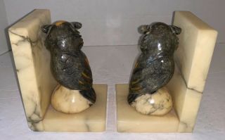 Alabaster hand carved Owl Bookends Pair Italy Vintage w/ Labels 5