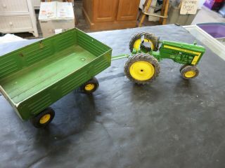 Vintage Ertl John Deere Tractor & Farm Wagon Trailer Tin Toy Farming
