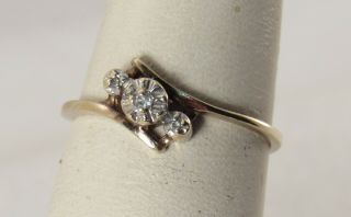 Vintage 10kt Yellow Gold Diamond Illustion By Pass Ring Sz 6