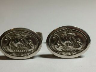 Vintage 900 Solid Silver Viking Ship Gents Cuff Links,  9.  73,  Grams,
