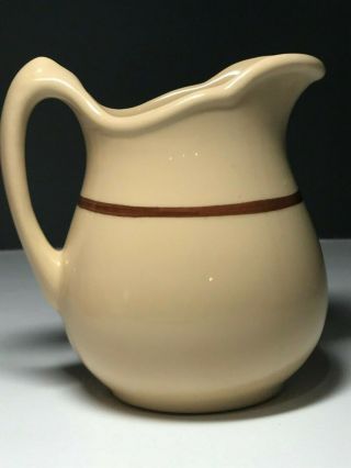 Vintage Caribe China 5 " Handled Pitcher Tan With Brown Stripe 1950s Puerto Rico