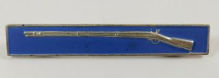 Vintage Sterling Silver Us Military Rifle On Blue Enamel Badge Pin Clasp Back