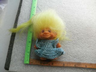 Vintage Scandia Dam Unmarked Troll Doll Yellow Hair Purple Eyes 3 Inches Tall