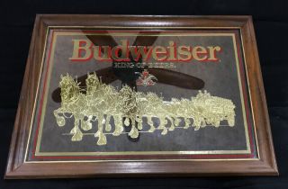 Vintage Budweiser Clydesdale Framed Mirror Beer Sign Bar Advertising 21x15 Wood