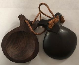 Vintage Pair Set Of Carved Wooden Wood Spanish Castanets Musical Instrument