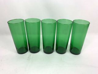 Emerald Green Set Of 5 Vintage Blown Drinking Glass Glasses Highball 7”