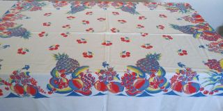 Vintage Fruit Berries Border Cotton Tablecloth 58 x 72 