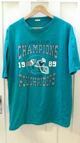 Vintage Saskatchewan Roughriders 1989 Cfl Grey Cup Champions T - Shirt