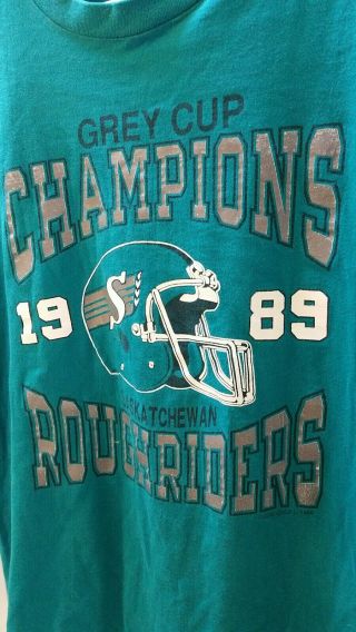 Vintage Saskatchewan Roughriders 1989 CFL Grey Cup Champions T - shirt 3