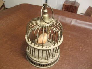 Vintage Antique Bird Cage Small 9 " Tall - Solid Brass - With Decor Bird Inside