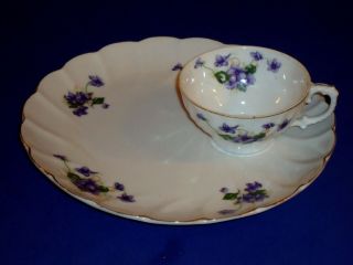 Vintage L&m Bond Ware China Snack / Luncheon Plate & Cup Purple Violets Gold