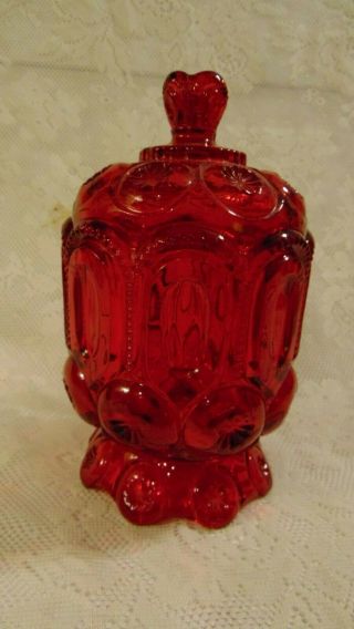 Vintage L.  E Smith Moon And Stars Ruby Red Candy Dish Compote Lid 7.  75 " Tall