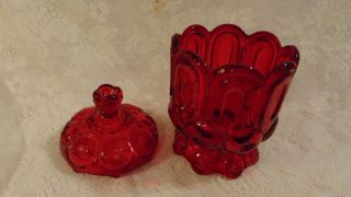 Vintage L.  E Smith Moon and Stars Ruby Red Candy Dish Compote Lid 7.  75 