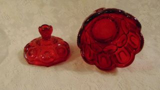 Vintage L.  E Smith Moon and Stars Ruby Red Candy Dish Compote Lid 7.  75 