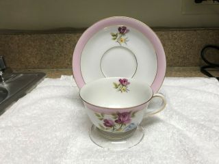 Vintage Occupied Japan Ohata China Floral Demitasse Pink - Gold Gilt Tea Cup & Sau