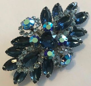 Vintage Beau Jewels Light And Dark Blue Rhinestone Brooch