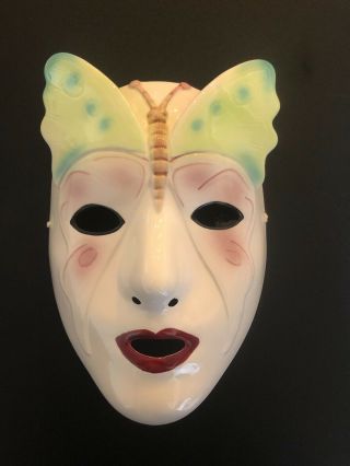 Vintage Handpainted Vandor Pelzman Designs Ceramic Mask W/colorful Butterfly Exc