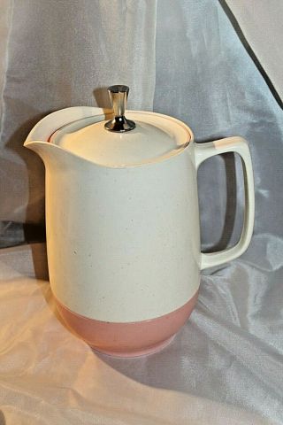 Mid Century Vintage 1950s Vacron Insulated Plastic White Pink Pitcher W/lid P1