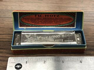 Antique Vintage " The Song Bird " 4 Inch G Harmonica Fr.  Hotz Germany