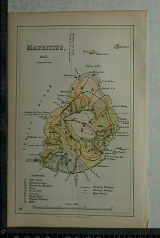 1901 Vintage Colonial Office Map Of Mauritius 1887