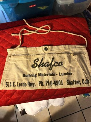Vintage Canvas Waist Apron Tool Belt Advertising Shafco Lumber Shafter Calif.