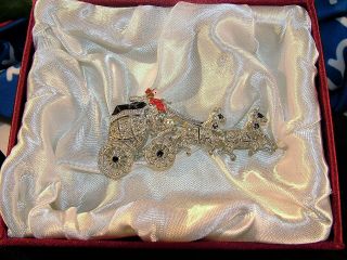 High End Vintage Estate Crystal Clear Rhinestone Horse Carriage Brooch Pin Rare