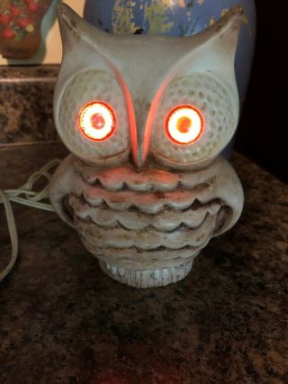 VTG MCM Owl Lamp Ceramic Night Light Retro Mid Century Big Orange Eyes 2