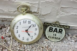 Vintage Spartus Backwards Bartender Gold Self Starting Electric Clock Bar Closed