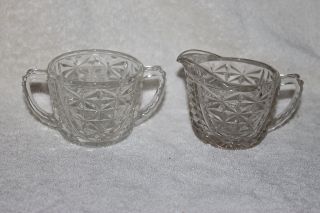 Vintage Stars And Bars Clear Glass Creamer And Sugar Set Set