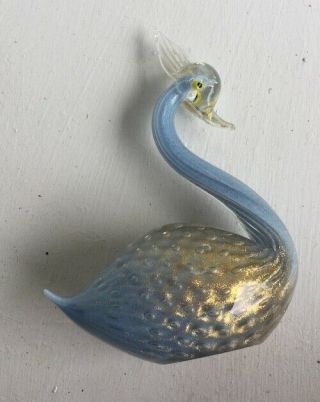 Vintage Murano Art Glass Swan Bird Figurine With Controlled Bubbles Gold